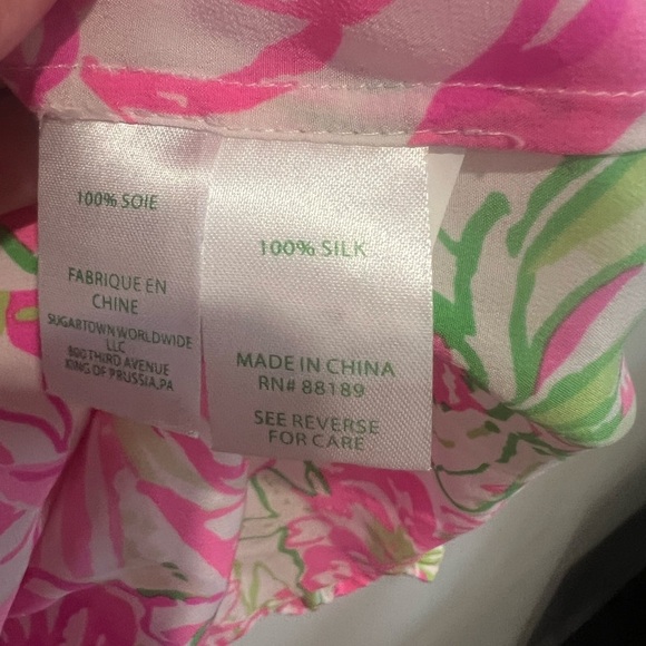 Lilly Pulitzer Elsa top Pink and Green Floral Blouse 100% silk - Picture 8 of 9
